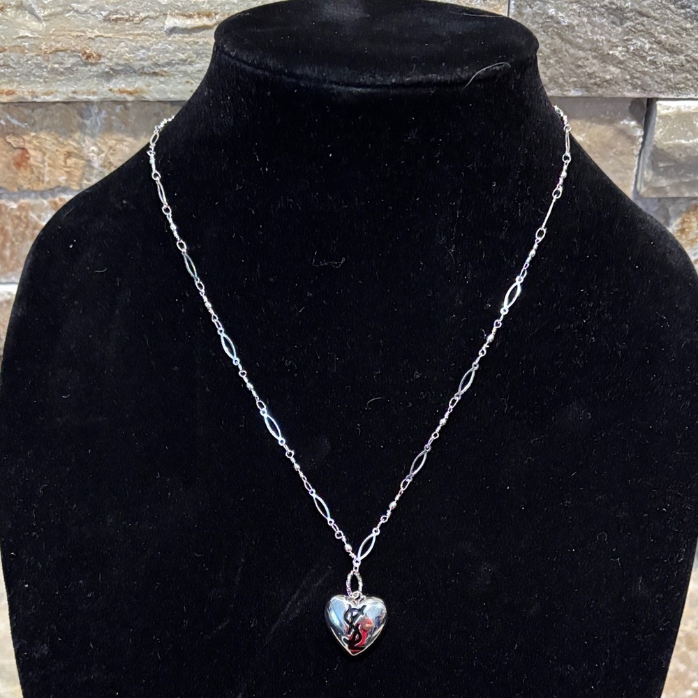 Silver YSL Heart Pendant Necklace